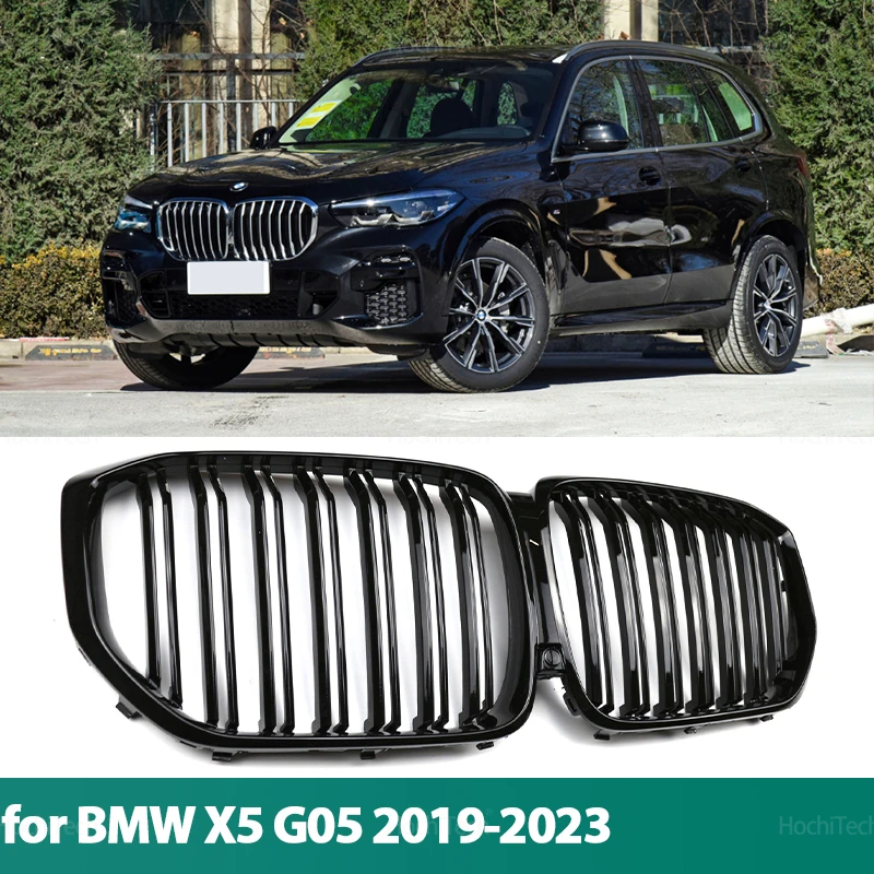 

Для BMW X5 Series G05 2019-2023 Новый вид автомобильной решетки, передняя решетка, глянцевая 2-линейная замена, двойные планки, черные решетки