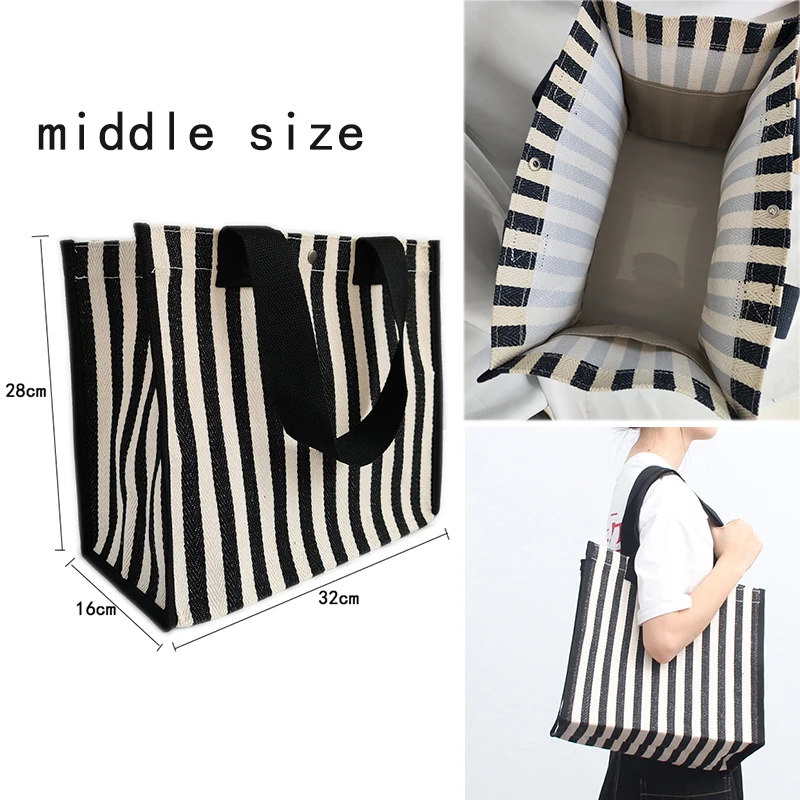 Canvas tote for office women striped shoulder bag casual all-match shopping bag