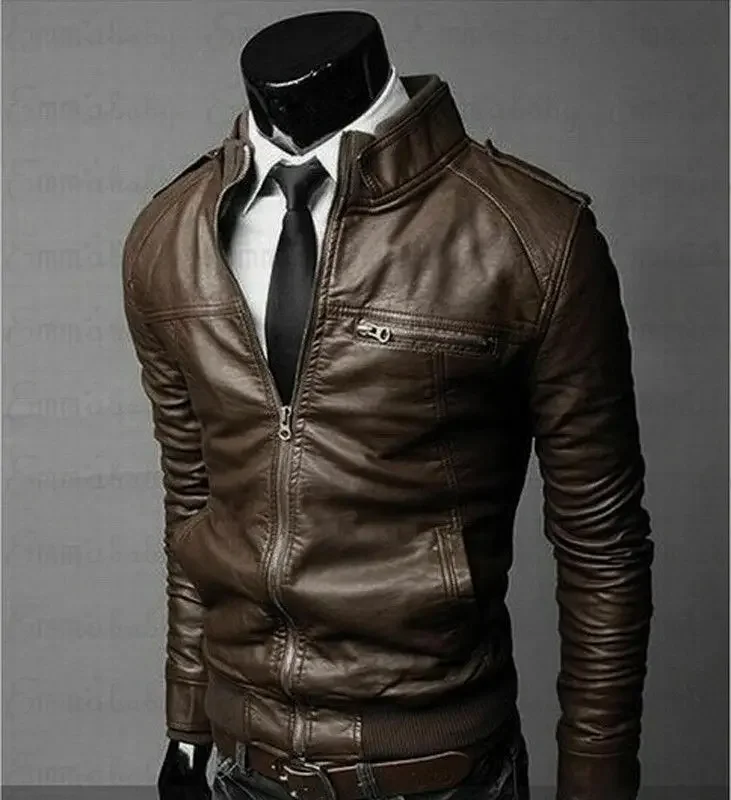 Mens Cool Jackets men Jacket Autumn Winter Collar Slim Fit Motorcycle Leather Jacket Coat Outwear Streetwear