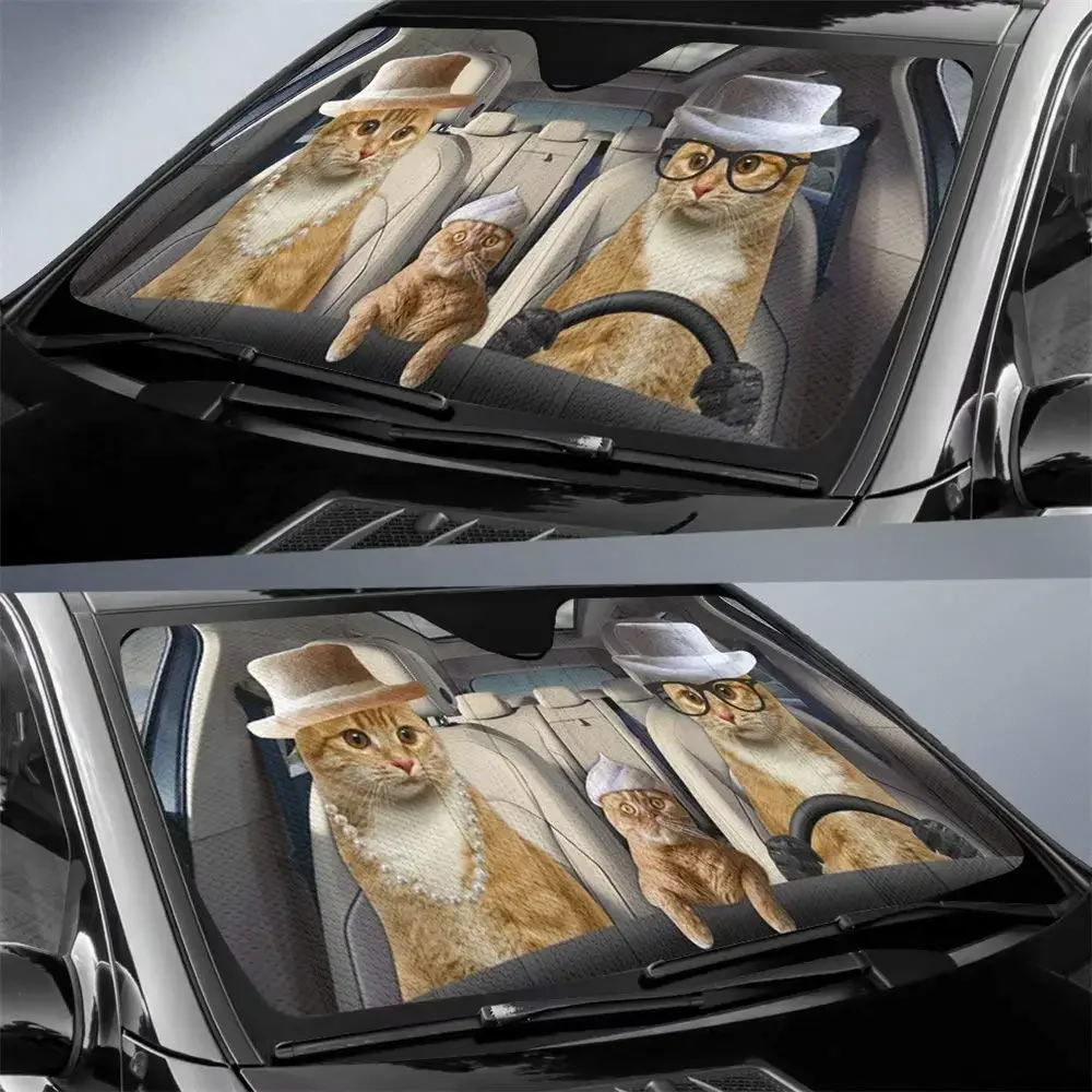 Homega American Bobtail Cat Car Sun Shade,Family Cat Auto Windshield Sunshiled Blocks Animal Universal Sunshade for Windshield,