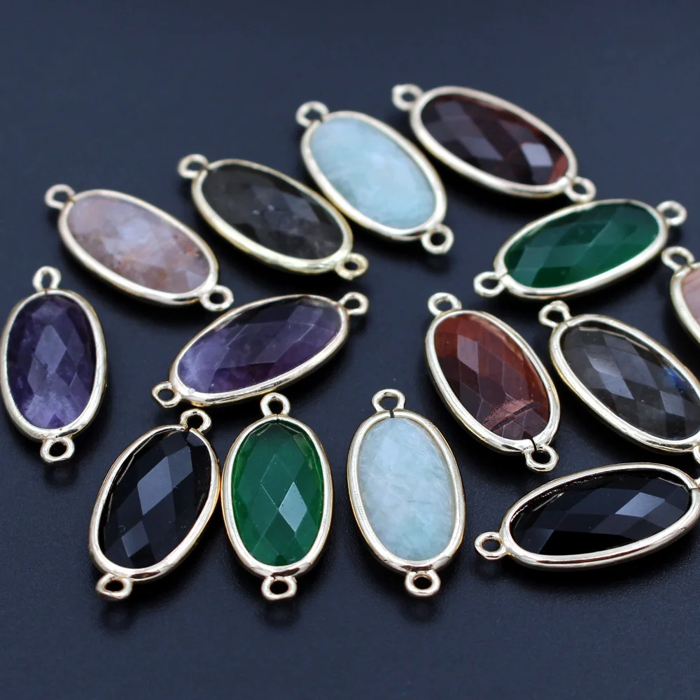 

10pcs Natural Faceted Stone Connectors Oval Labradorite Amethyst Agates Jade Stone Charms For DIY Handcrafts Earrings Bracelet