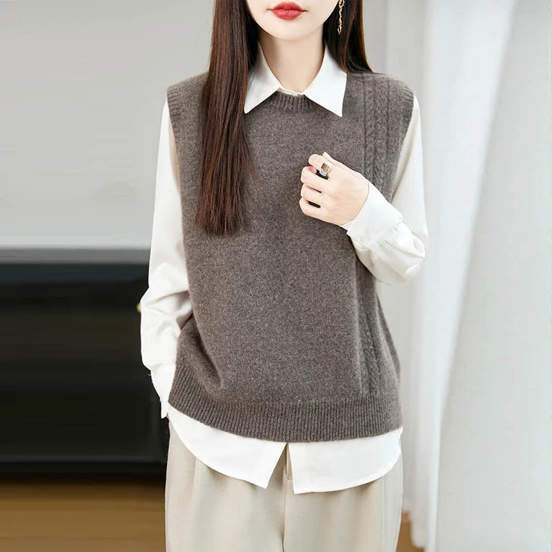 

Модный вязаный шерстяной жилет, женский круглый свитер Ne Svel, жилет, теплый, мягкий, свободный крой, шерсть, 00% осень, зима, весна...