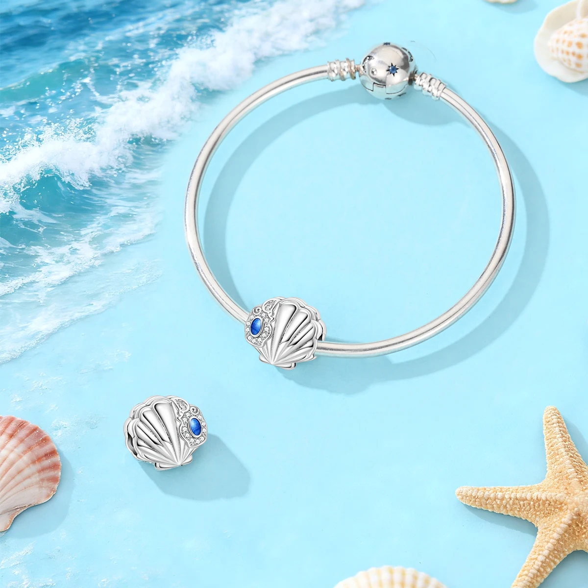 925 Sterling Silver Ocean Shell Clip Charm Bead Fit 3mm Original Bracelets Necklace Women's Jewelry Accessories DIY