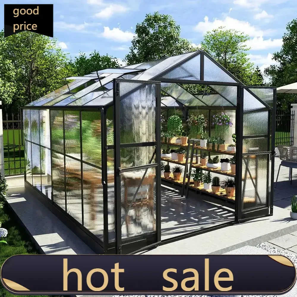 

Популярная теплица-туннель 7x12 футов с автоматической вентиляцией, 4 открывающимися окнами и запираемой распашной дверью