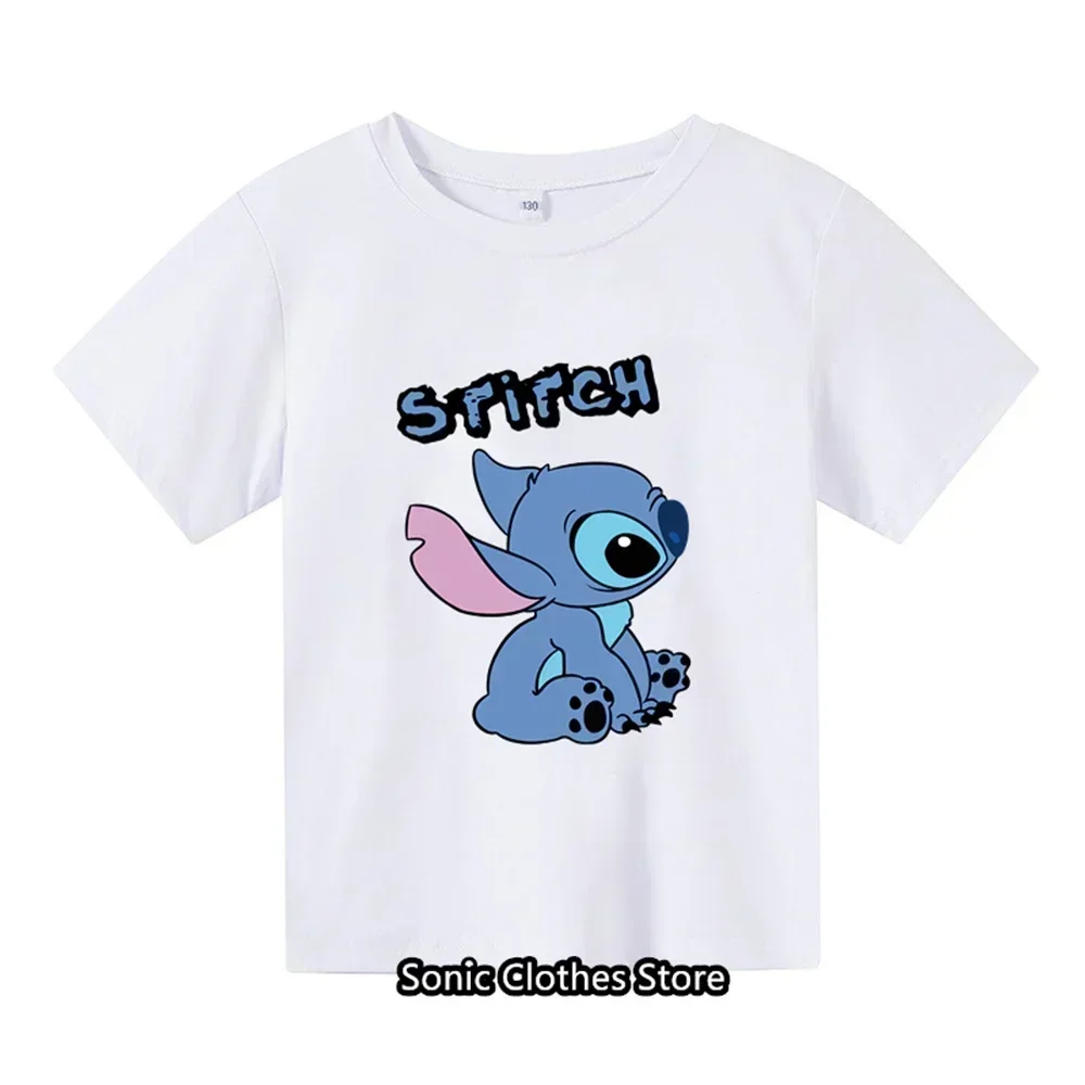 2024 Summer New T-shirt 3-14 Year Old Children's Top Lilo&Stitch Kawaii Pattern Children's T-shirt Fashion Outdoor Style