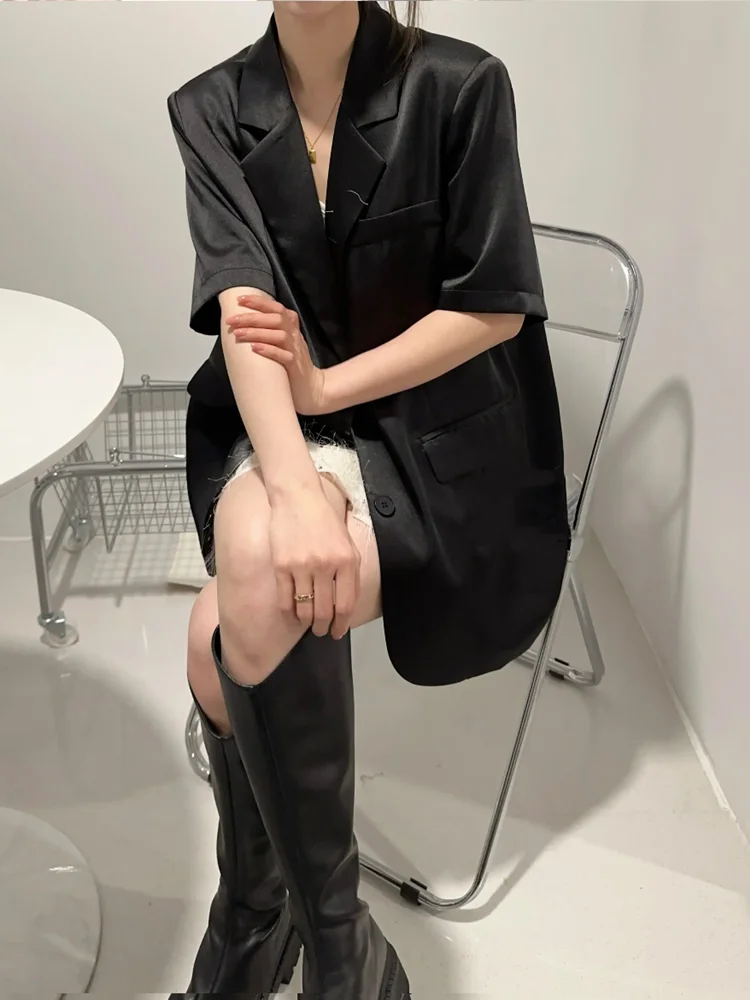 Acétate Satin ort Sve costume Jaet femme décontracté mince Design Ba fendu loisirs Aosphère haut d'été Quali Faion