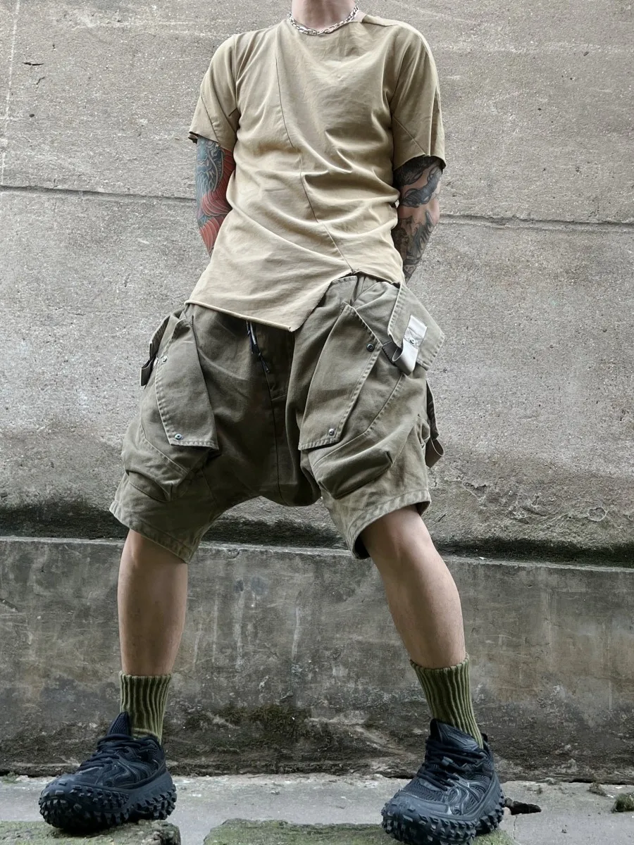 Ropa de trabajo informal funcional para hombre, pantalones cortos con bolsillos tridimensionales, ropa de abrigo holgada de cintura media para verano
