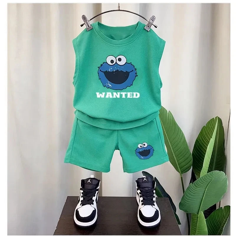 Boys Summer Vest Set 2023 New Fashionable Baby Clothes Children\'s Round Neck T-shirt Top Shorts Set Kids Outfits