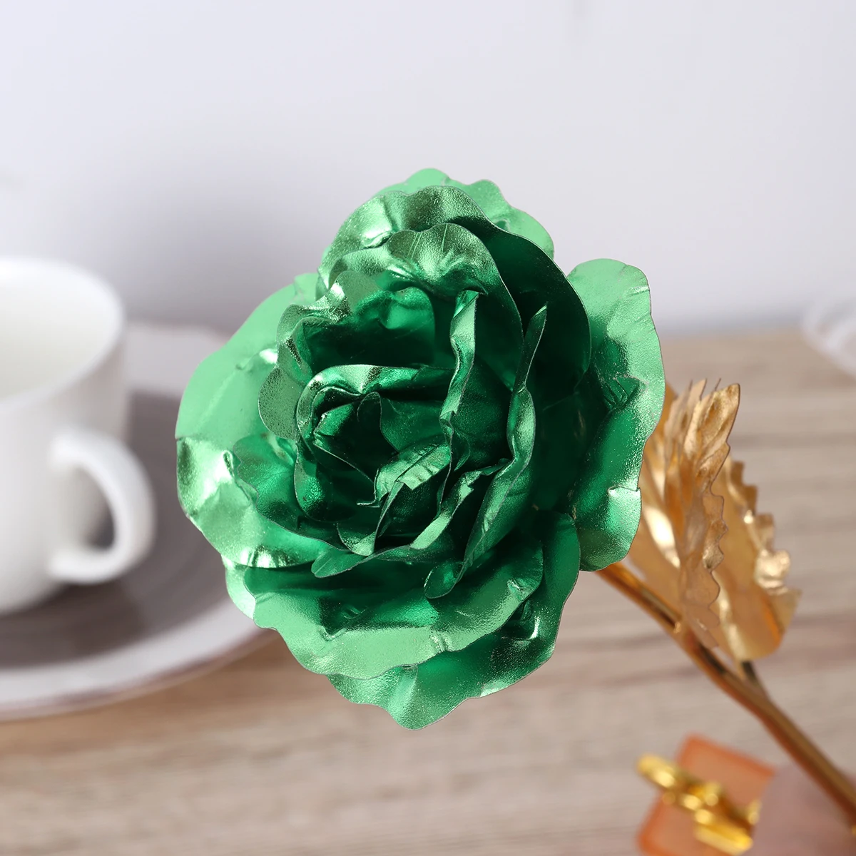 

Gold Plated Rose Stand Foil Gifts Chocolate Flowers Display Green Miss Decoration