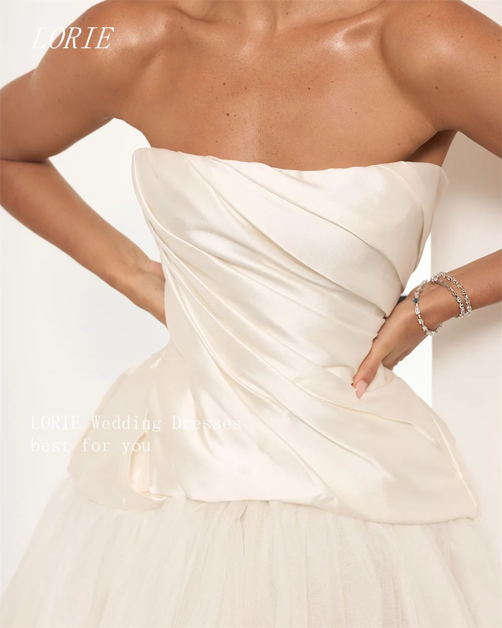 LORIE فاخر الوهم ألف خط فستان الزفاف بدون حمالات فساتين زفاف زراعة نفسها بلا أكمام ثوب زفاف مخصص 2026