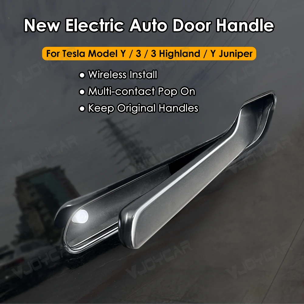 New Y Juniper Wireless Auto Pop Up Electric Door Handle LED Ambient Light For Tesla Model 3 Y Easy Install Keep Original Style