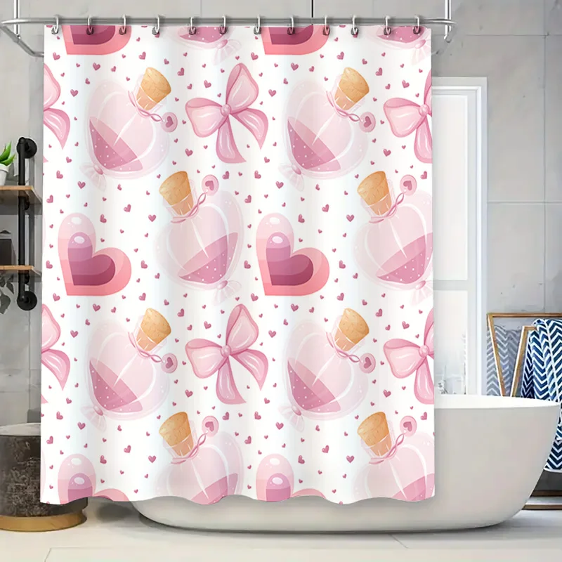 

Занавеска для душа в форме сердца с конфетами, романтический розовый декор для ванной комнаты с галстуком-бабочкой для украшения дома
