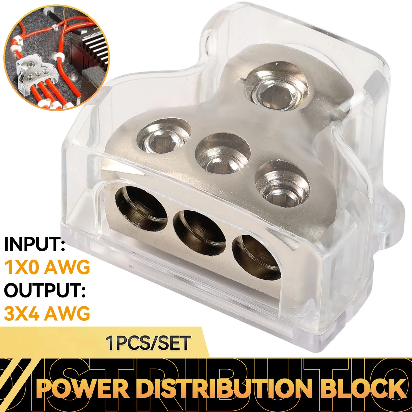 3 Way Power Distribution Block 1x 0 Gauge AWG in 3x 4 Gauge AWG Out for Boat Vehicles Car Audio Amplifier Splitter Accessories