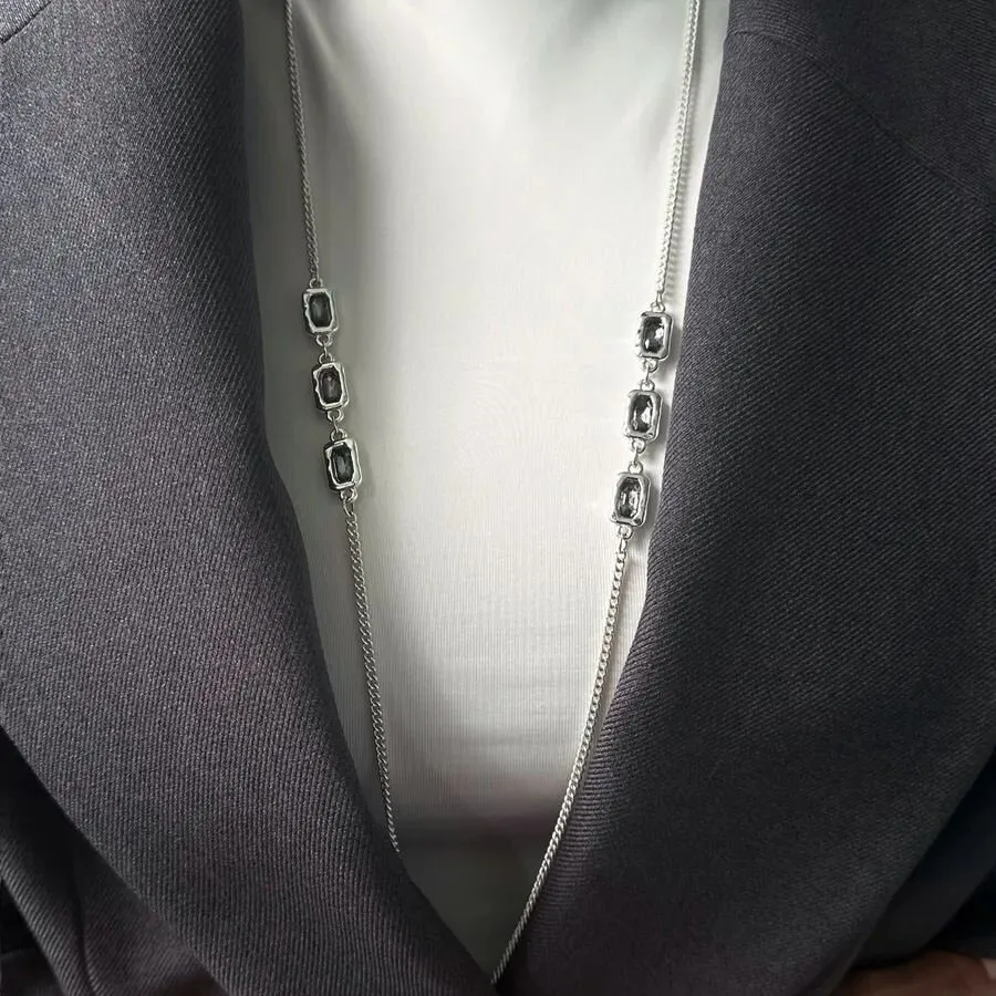 Creative Geometry Gray Square Pendant Long Necklace for Women's Adjustable Sweater Chain Jewelry Fashion Accessory N0566