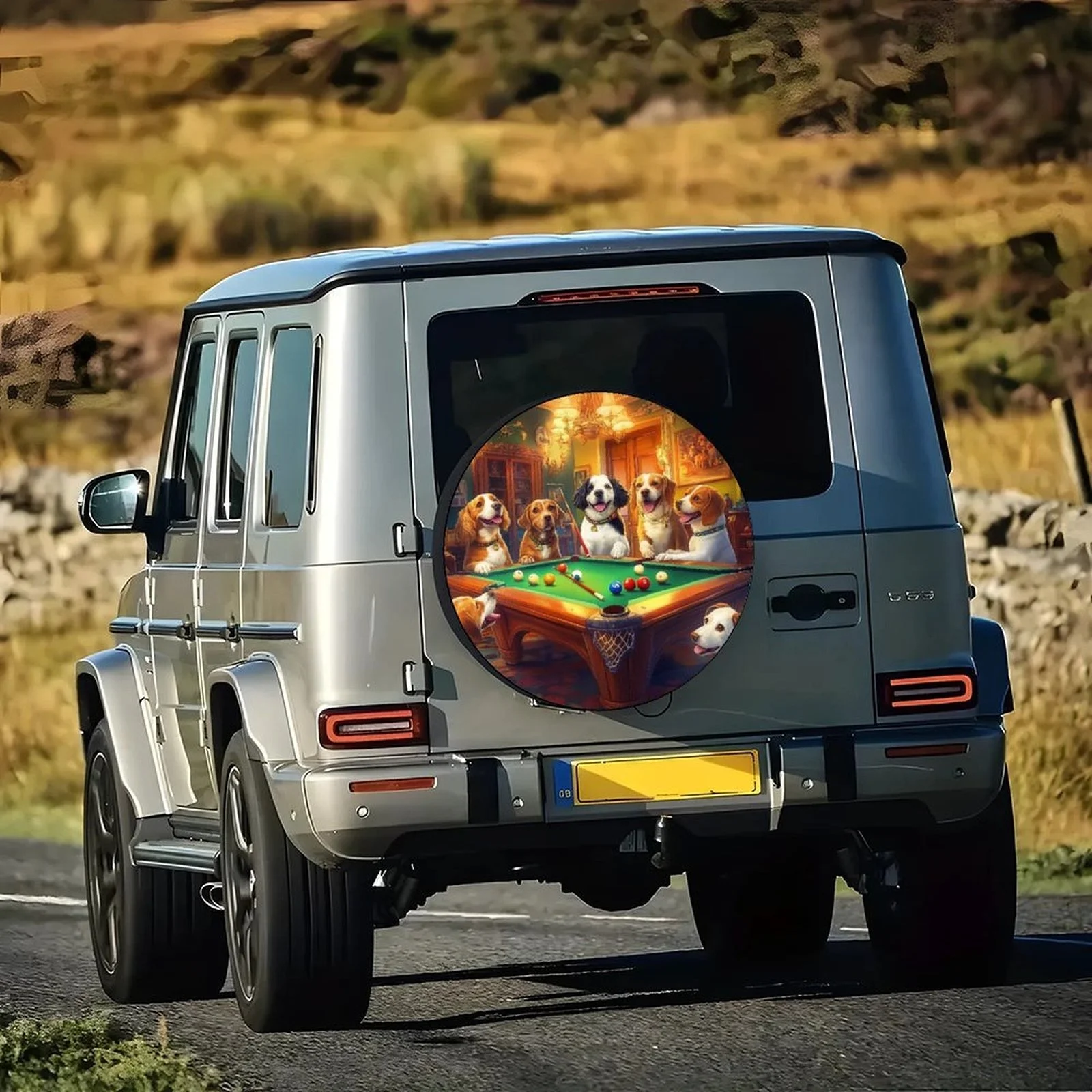 1 szt. Pokrowiec na koło w kształcie opony z motywem imprezy w basenie dla psa - Modny, uniwersalny pokrowiec ochronny na koła do większości samochodów, wytrzymały poliester