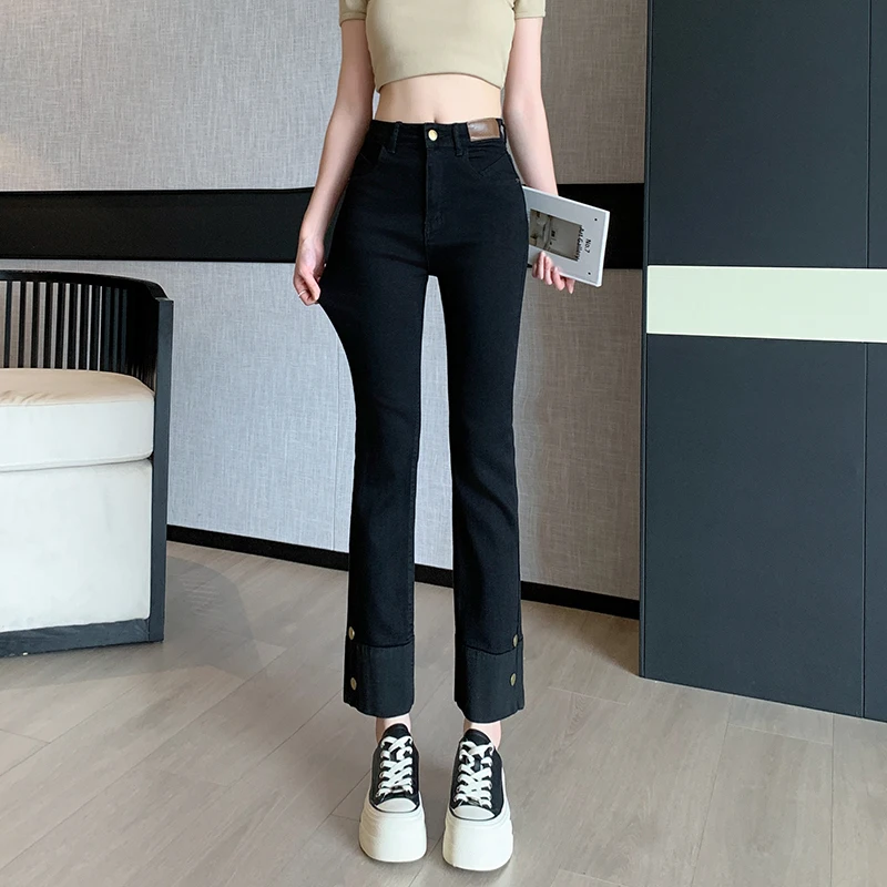 2024 Spring New Large Size Fat MM Fashion Slimming High denim cropped pants with straight legs, high waist, wide legs