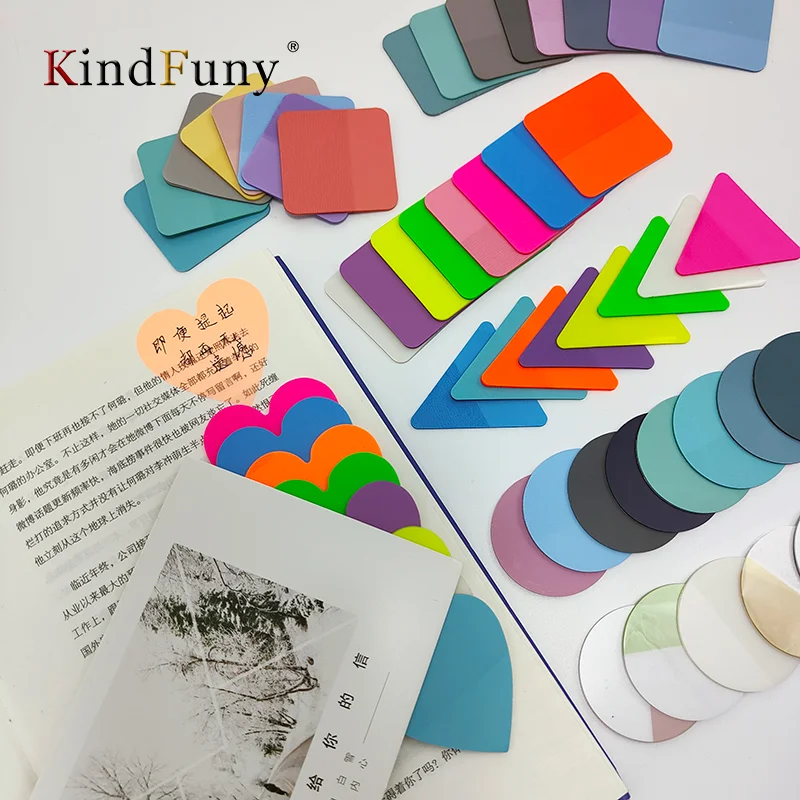 KindFuny 7Packs Transparent Sticky Notes Colored Book Writable Index Tabs Memo Stick Firmly for Reading Annotate Stationery