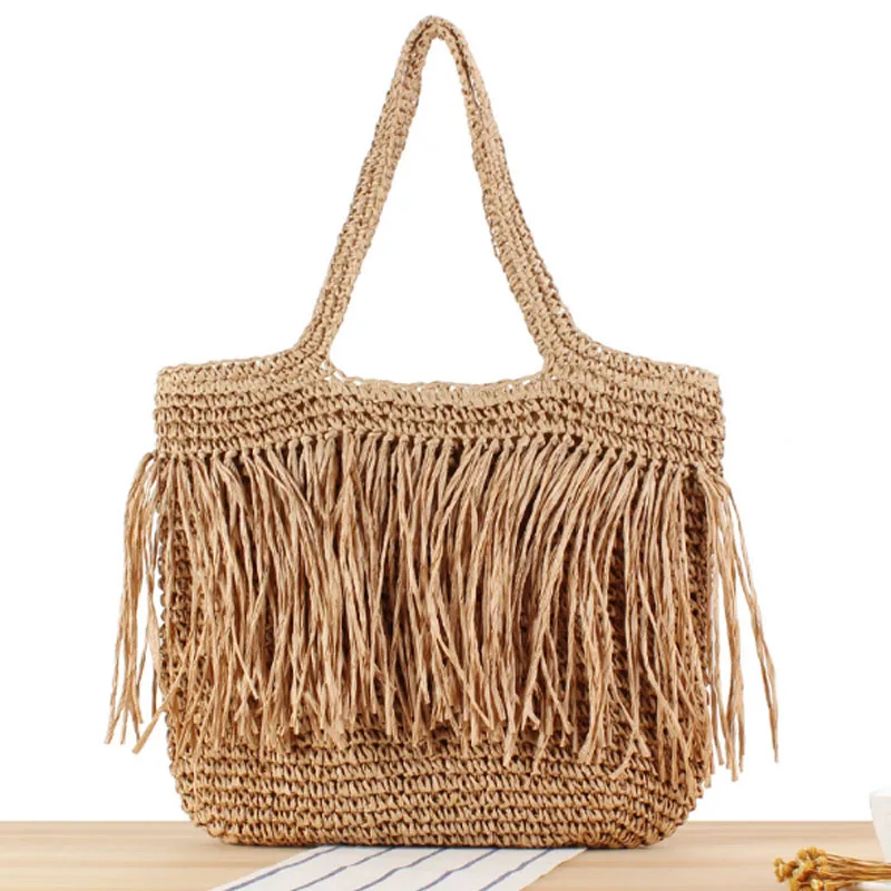 

Large capacity shoulder bag new tassel handbag hand woven seaside vacation bag fashion and versatile women bag