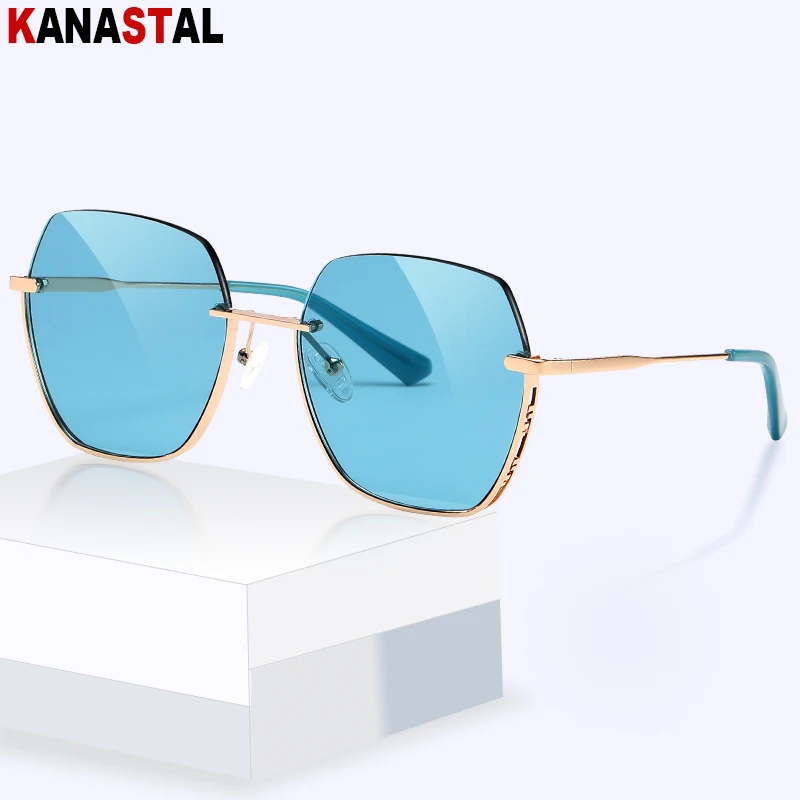 

Fashion UV400 Sunglasses Women Sun Glasses Men Metal Half Eyeglasses Frame Sunscreen Beach Party Travel Anti Glare Shade Eyewear