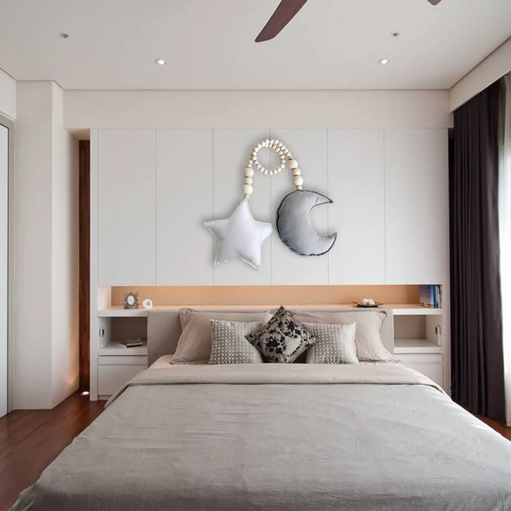 Лунная звезда, деревянные бусины, подвесной орнамент, белая детская комната, детская кроватка, декор для игровой палатки, подвесной орнамент для кроватки