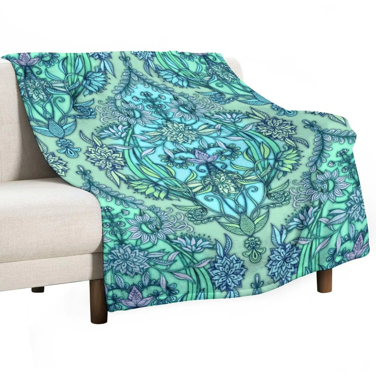 

Botanical Moroccan Doodle Pattern in Mint Green, Lilac & Aqua Throw Blanket Cute Furry Baby Blankets For Sofas Blankets