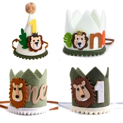 Jungle Animal Lion One 1 Year Birthday Crown Hats Kids 1st Birthday Party Headband Jungle Safari Party baby Shower Decorations