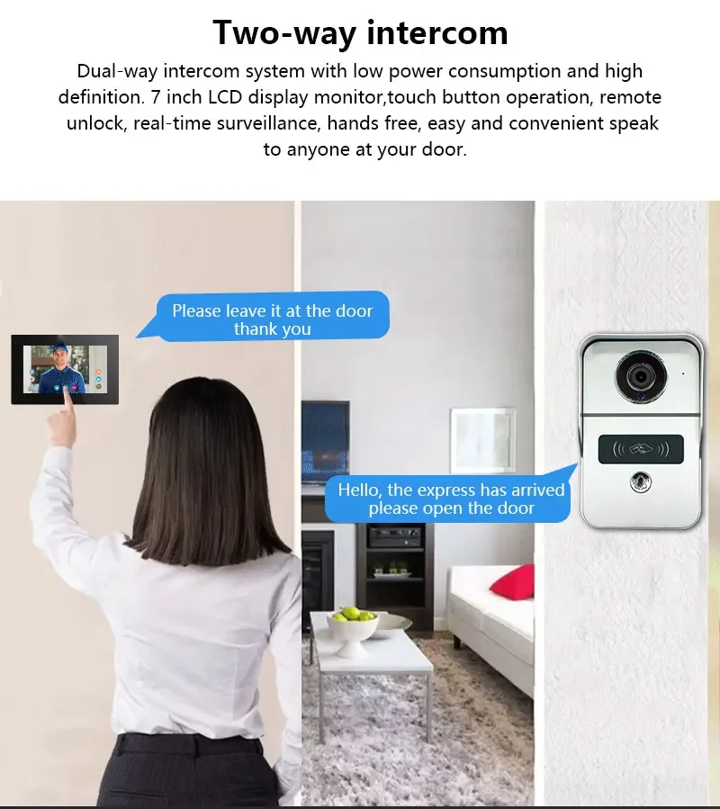 Anjielo Tuya Wifi inteligente sistema de timbre de vídeo de intercomunicación de dos líneas, pantalla táctil 7/10 para timbre de casa, compatible con cámara IP