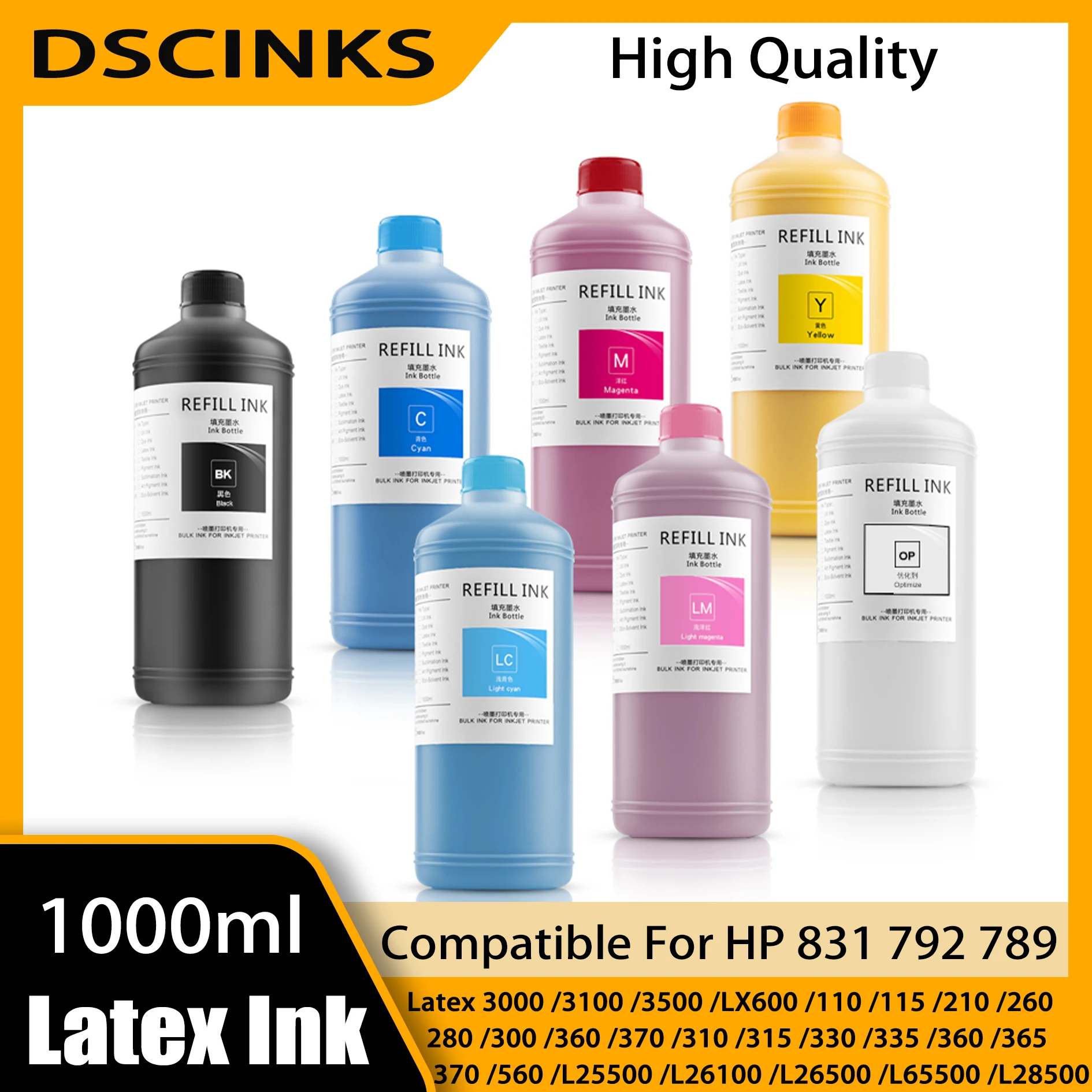 

1000ML Ink Cartridge For HP 831 792 789 Latex Ink For HP Latex 3000 3100 3500 LX600 110 115 210 260 280 300 360 370 310 315 330