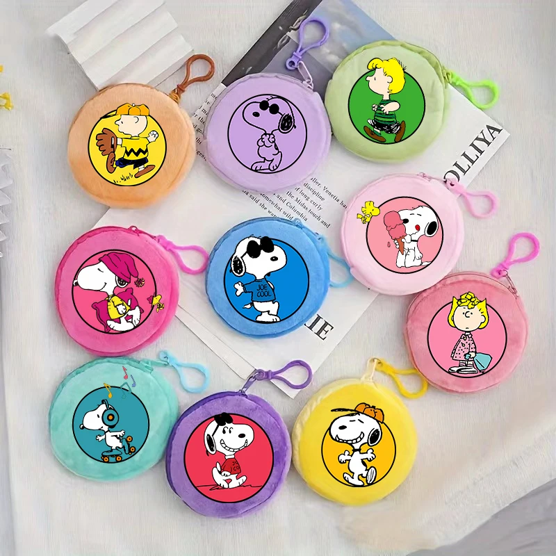 Snoopys Kawaii Plush Coin Purse Key Chain Children Anime Mini Wallet Boys Girls Travel Pocketbook Kids Bags Fashion Pendant Gift