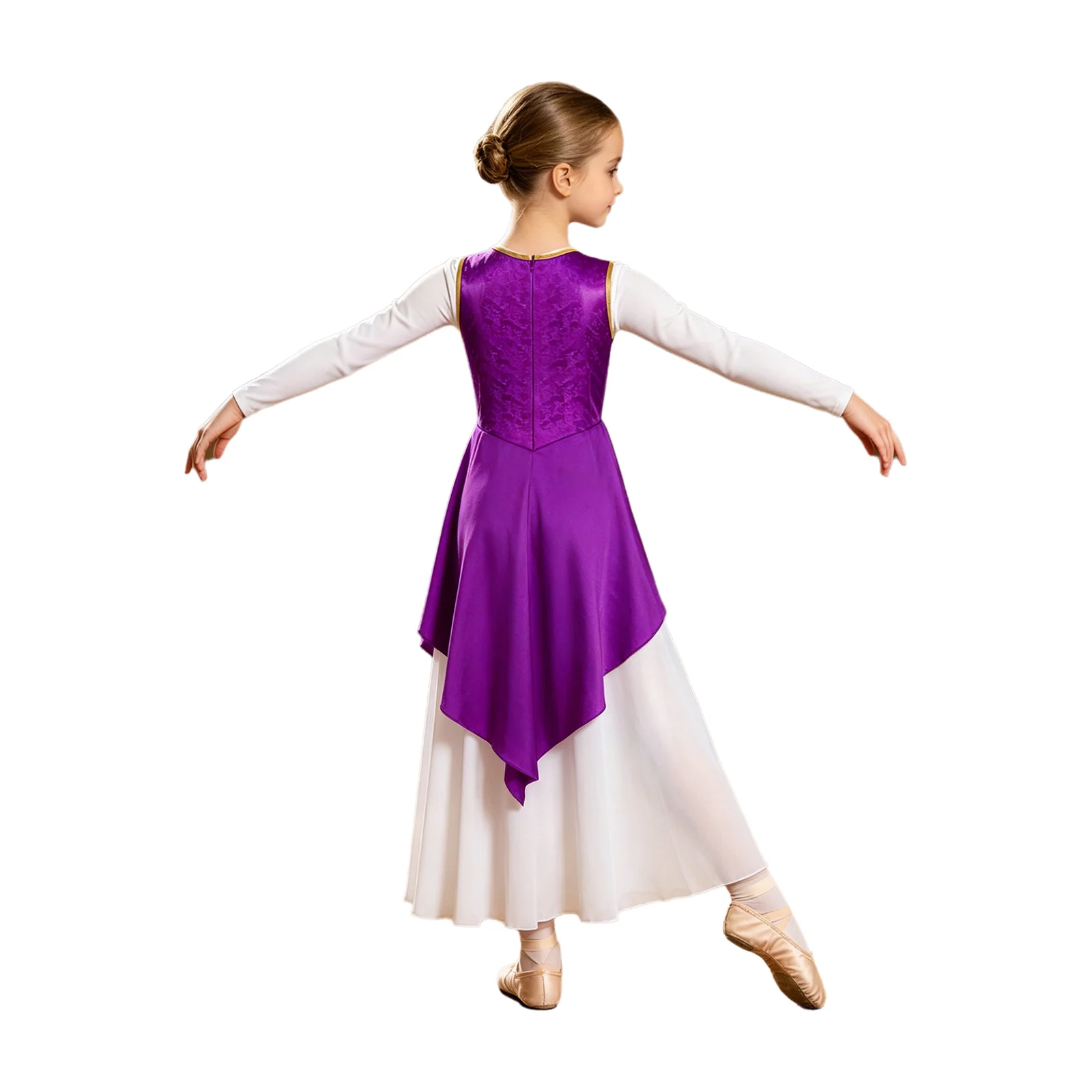 Kids Girls Lyrical Liturgical Praise Dance Tunic Dress Sleeveless Metallic Bodice Dresses Church Worship Contemporary Dancewear