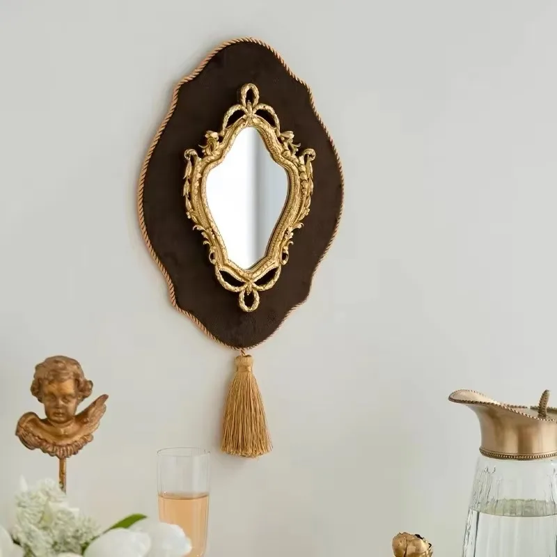 22.5X41CM Retro Wind Wall Hanging Decorative Mirror Makeup Mirror Carved Mirror Fringe Wall