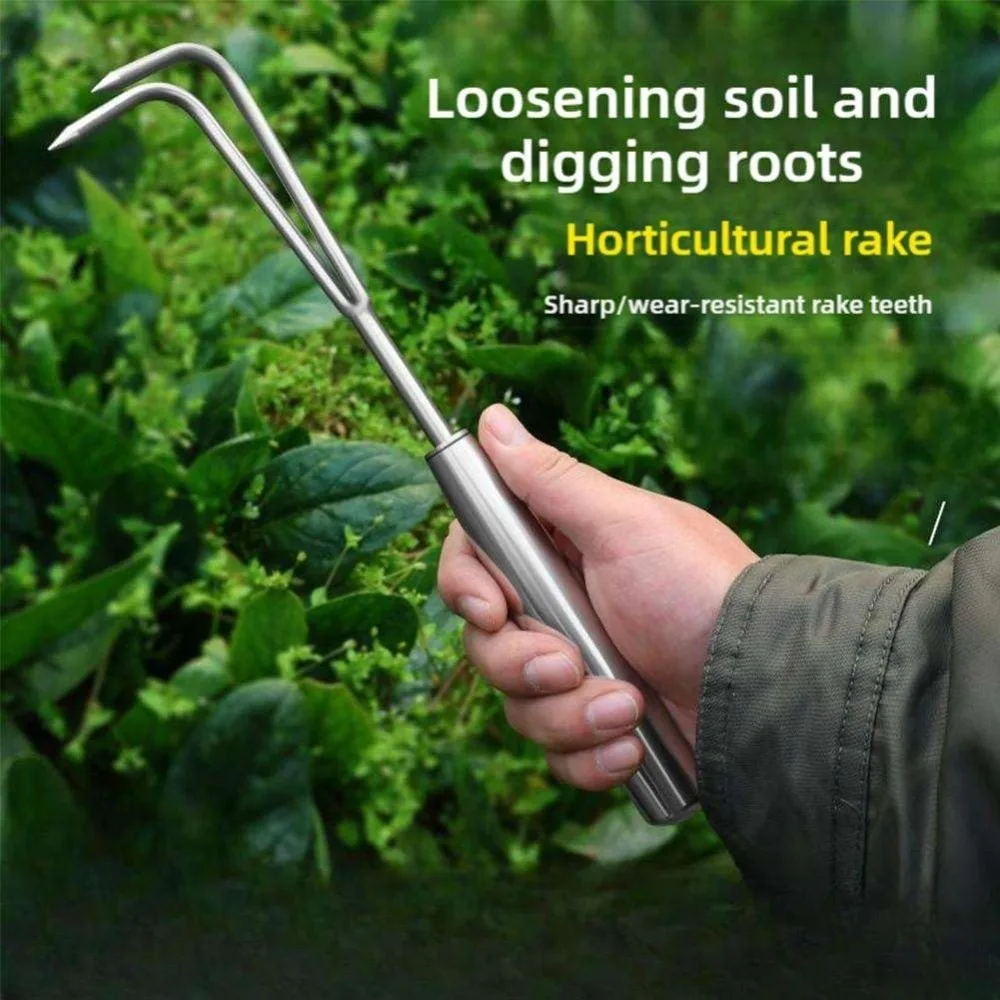 Stainless Steel Weed Puller 2-7 Teeth Upgrade Hand Rake Garden Tool Small Manganese Steel Garden Rake