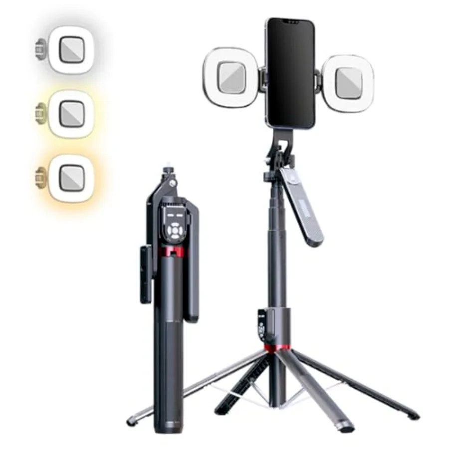 

86 Inch 360° Rotation Extendable Selfie Stick and Tripod Stand with Dual Bluetooth Wireless Remote and 2 LED Fill Light and Pho