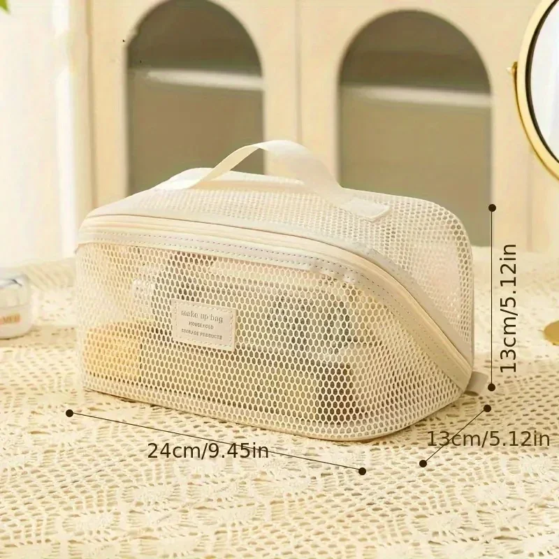 Neue Netzgarn-Mesh-Kosmetiktasche, transparent, große Kapazität, Kissen-Reise-Essential, Toilettenartikel-Beutel, multifunktionale Kosmetiktasche – Detail 9