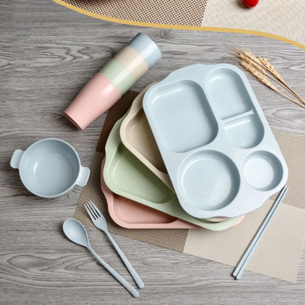 

6pcs Straw Dinnerware Set Eco-Friendly Wheat Fiber Dish Unbreakable Kids Tableware For Soup Cereal Fruit Microwave Safe