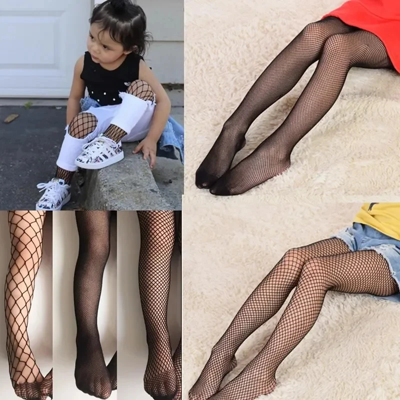 Medias pantimedias de rejilla a la moda para niños, medias de rejilla de red negra, medias de malla para niñas