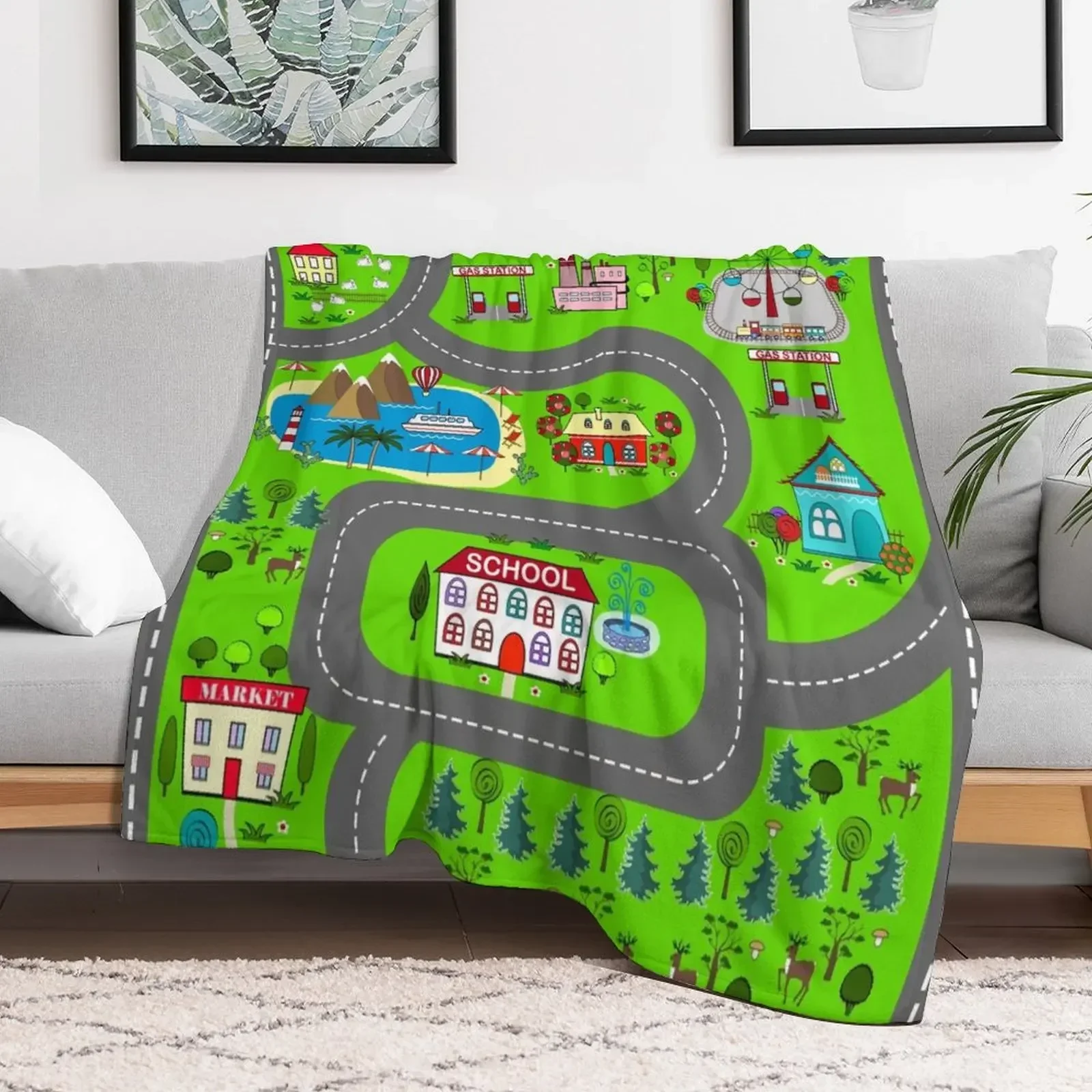 Kids Street Road Cars House Throw Blanket Plush Luxury Brand Thin Blankets