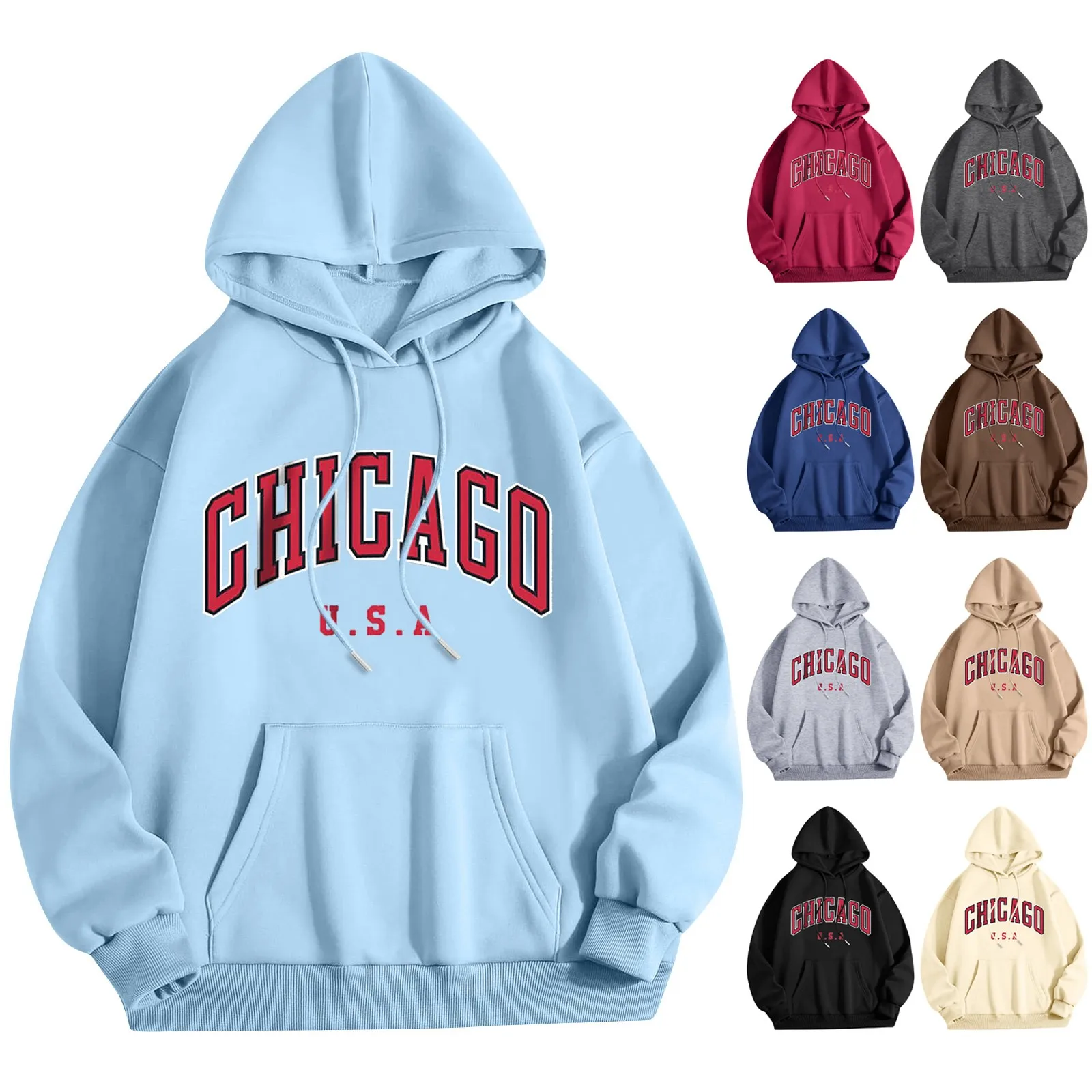 Chicago Usa Printing Women Hoodies Cotton Harajuku Sweatshirt Trendy Stylish Comfy Sport Shirts Personality Drawstring Clothing