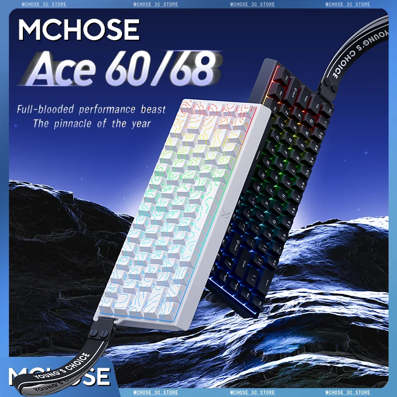 

MCHOSE ACE60 ACE68 Переключатель игровой клавиатуры 0,01 мм RT SOCD MT 8K Скорость заката 128K Скорость возврата RGB Индивидуальный эффект Холла Магнитный
