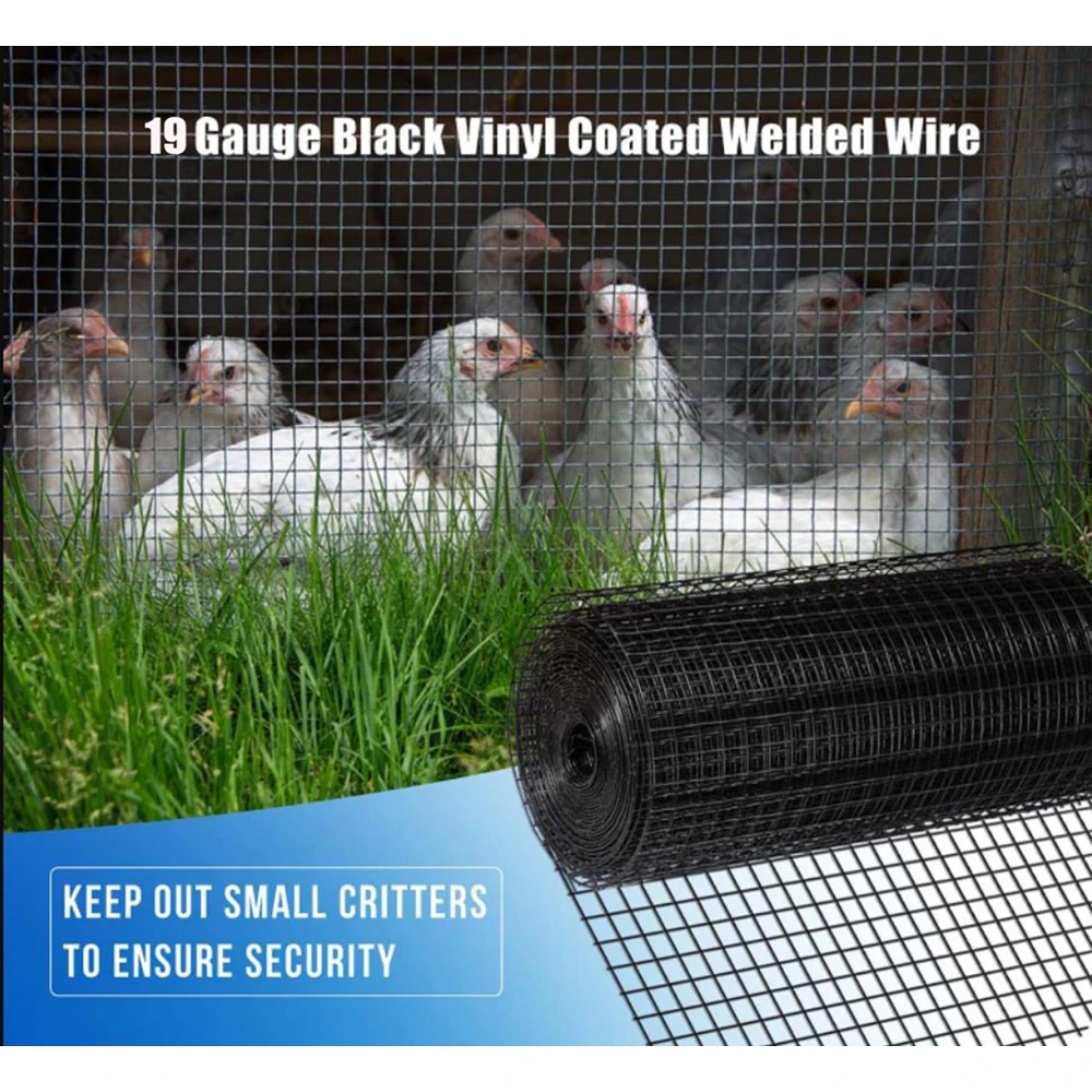 24 inch×50 ft Black Vinyl Coated Hardware Cloth, 21 Gauge 1/4 inch Black PVC Hardware Cloth, Black Welded Wire Fence Supports