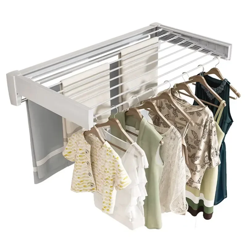 Invisible Towel Rack Folding Wall Mounted Telescopic Clothes Drying Rack for Bathroom Indoor Balcony Bay Window Space Saving