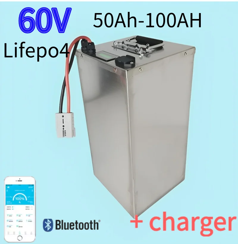 60V LiFePO4 Lithium Iron Phosphate Battery 50Ah 70Ah 80Ah 90Ah 100Ah with BMS High Capacity for 1800W-3000W Two-Wheeler Motorcyc
