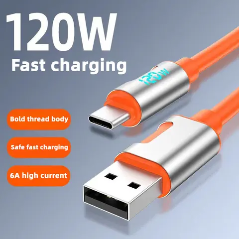 New 120W 6A Super Fast Charge PD Type-C Liquid Silicone Cable 1M 2M USB Cable USB A To C Charger Cable for iPhone Xiaomi Huawei