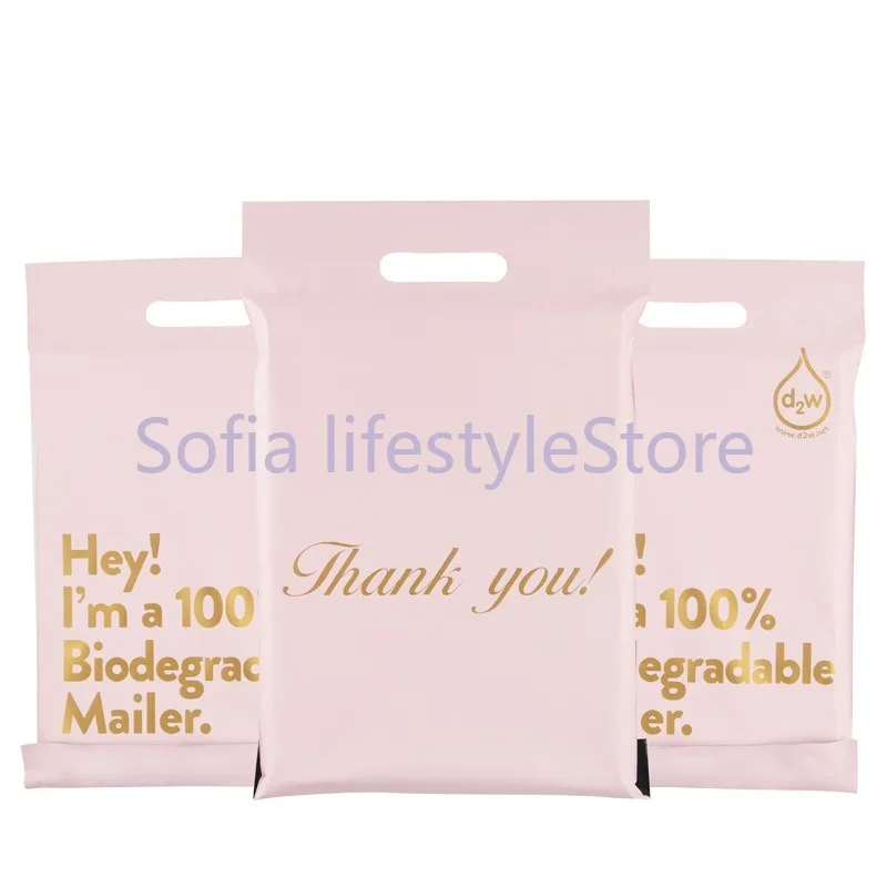 50pcs Degradable Courier Bag 10*13Inch Tote Bag Compostable Bags Adhesive Thick Waterproof Handle PE Poly Envelope Mailing Bags