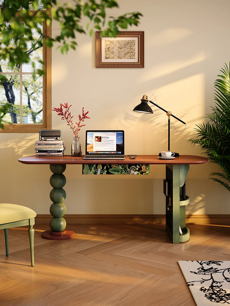 

LX hole board integrated desk solid wood desk with drawers French retro desk rack