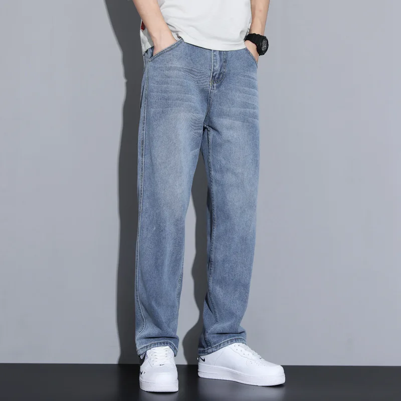 Men Jeans Straight Summer 2022 New Korean Fashion Loose Casual Wide-legged Long Pants Spring Autumn Baggy Jeans