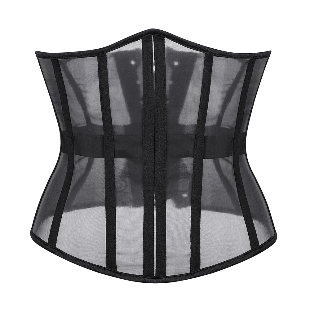 Women\'s Vintage Sheer Mesh Lace Up Plastic Bones Underbust Corset Gothic Bustier Waist Cincher Body Shaper