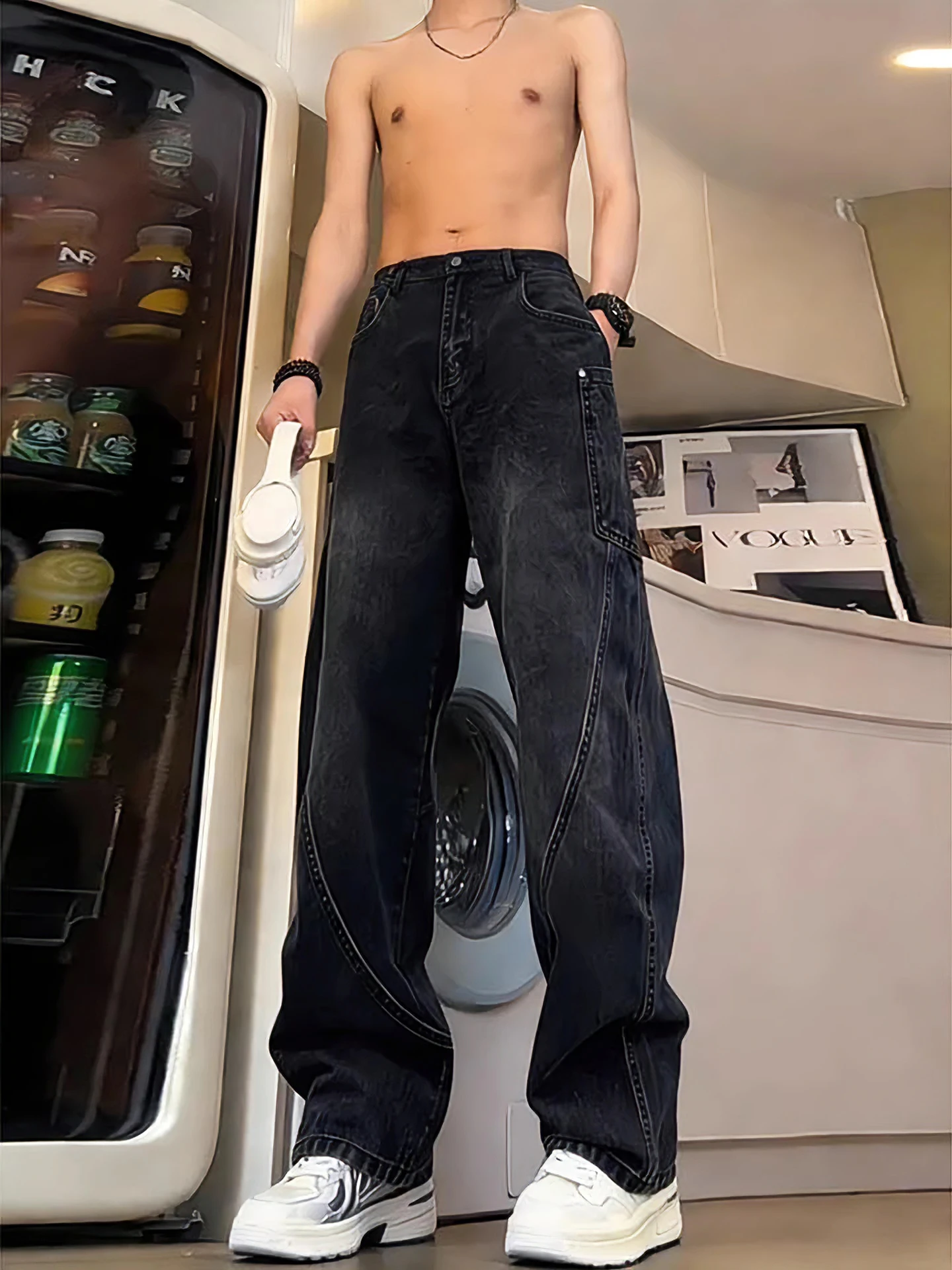 

Мужские джинсы Black American Slant Cut: весенние, широкие, прямые, слегка расклешенные, рабочие брюки с высокой талией на молнии