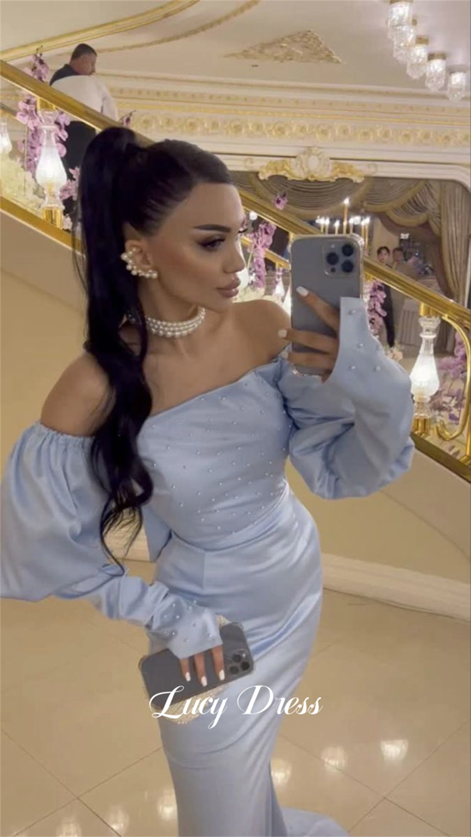 

Lucy Mermaid Eid Al-fitr Sky Blue Grace Satin Party Dress Gala Dresses 2024 Saudi Evening Long Luxury Woman Elegant Women's