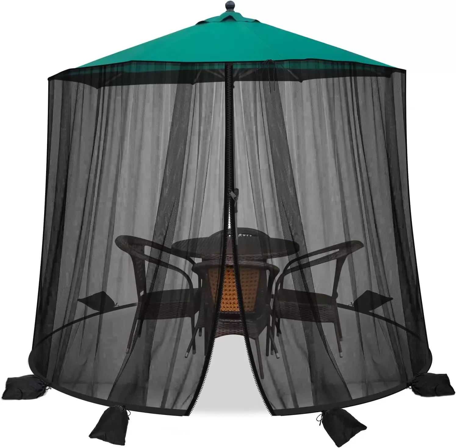 US 9ft/10ft/11ft Patio Umbrella Bug Screen Cover Mosquito Bug Insect Net w/Zipper Door and Polyester Netting(NET ONLY)